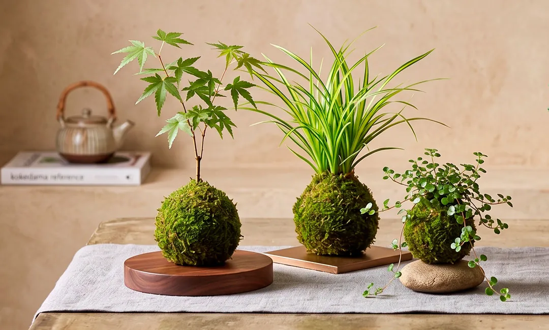 Grupo de plantas cultivadas en kokedama