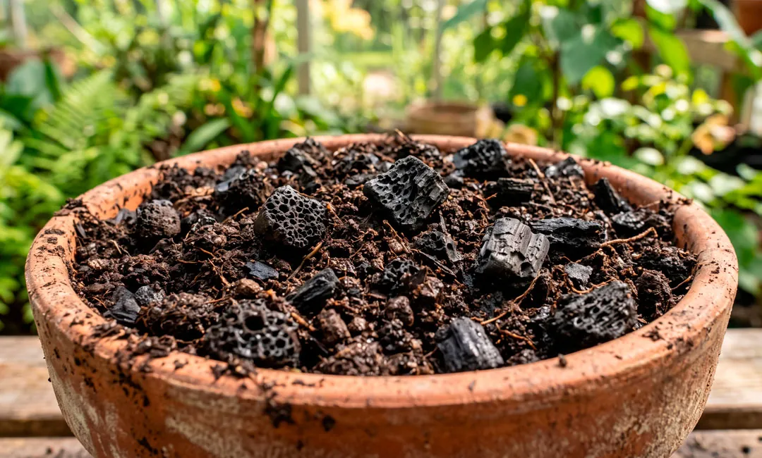 Biochar mezclado en el sustrato