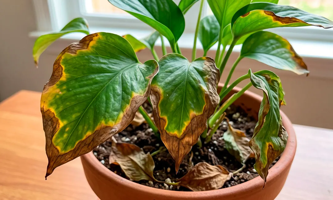 Planta con síntomas de un exceso de cloro